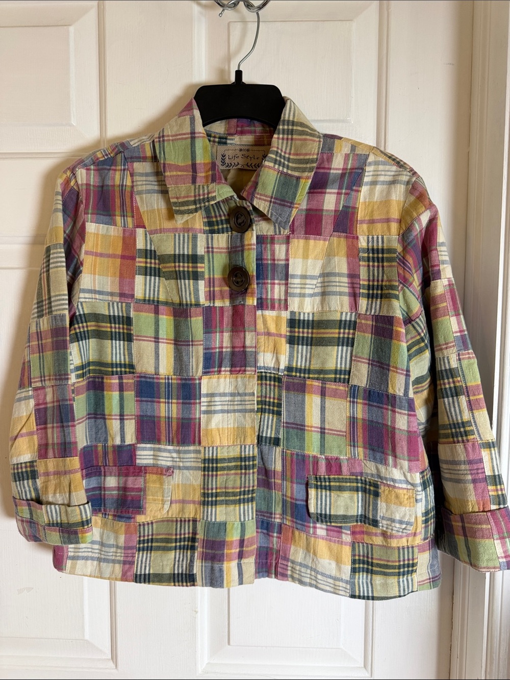 Women’s Life Style Patchwork Plaid Cotton Cottagecore Boho Lined Jacket Sz Small
